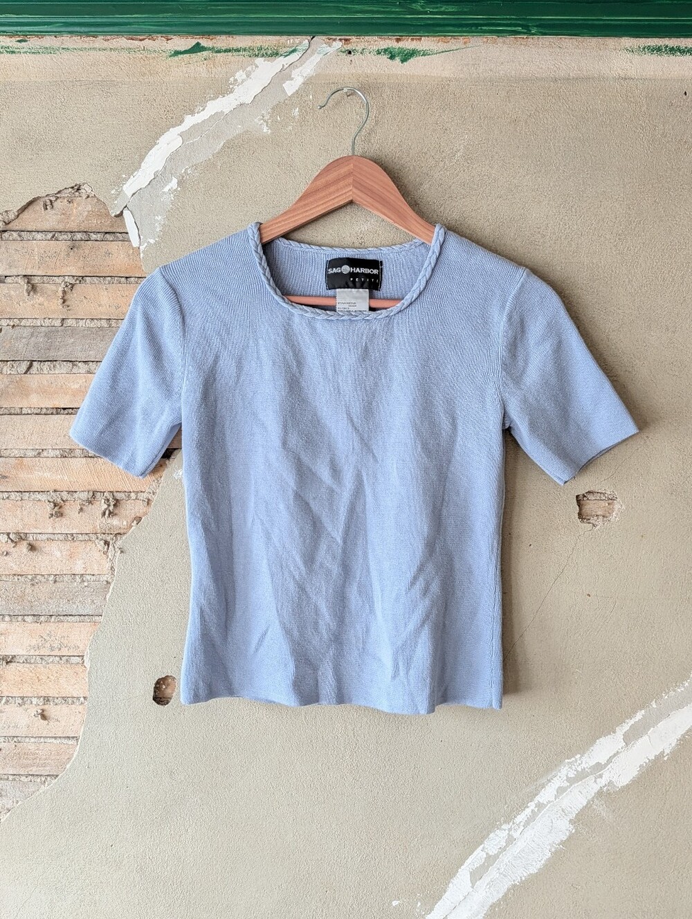 Vintage Sag Harbor Pale Blue Short Sleeve Knit Top